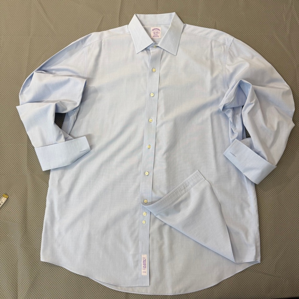 Brooks Brothers Classic Dress Shirt Men 17-33 Blue French Cuffs Supima Non-Iron